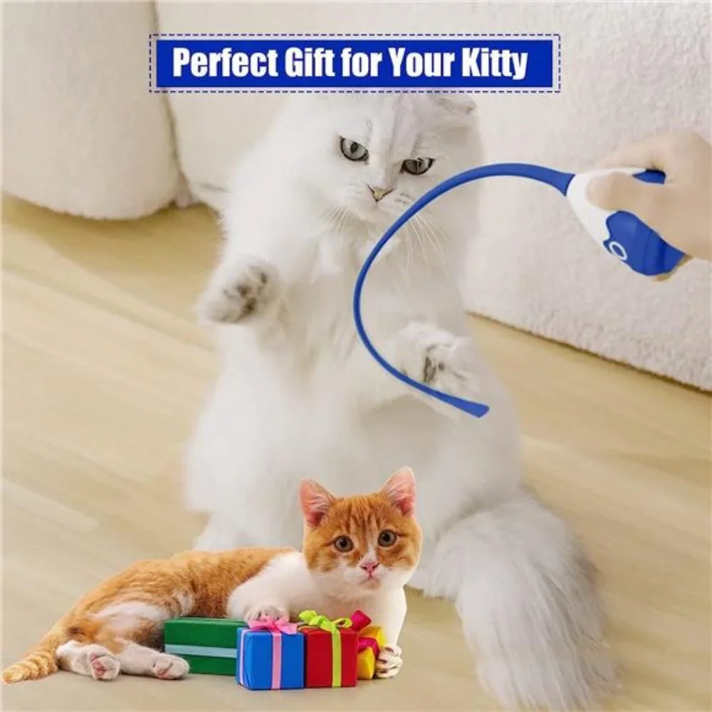 Cat Wand Toy, Automatic Silicone Tail Teaser Toy 2in1,Electronic Interactive Toy